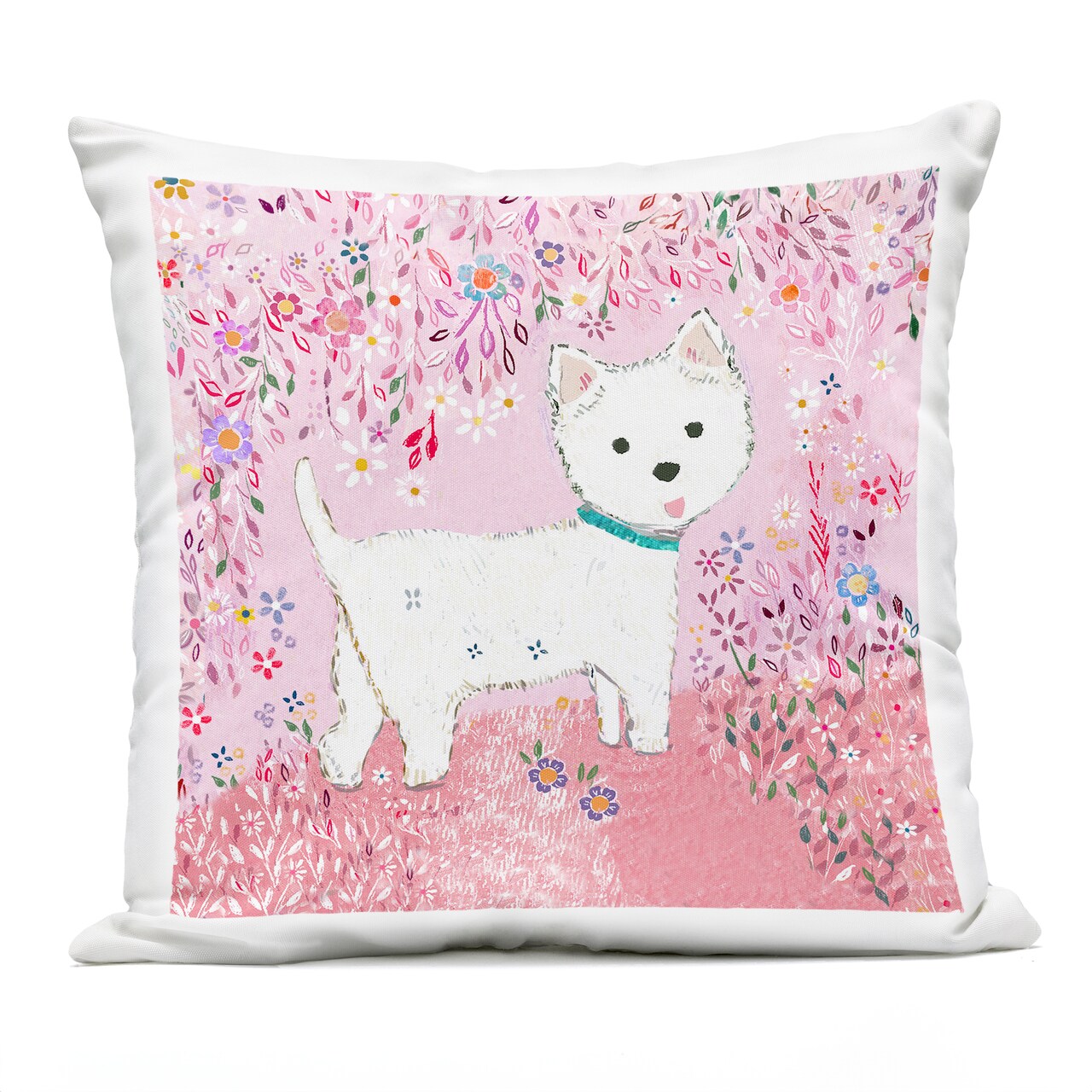 Stupell Industries Lola Pink Floral Puppy Outdoor Printed Pillow, design by Clare Tupper, 18 x 7 x 18